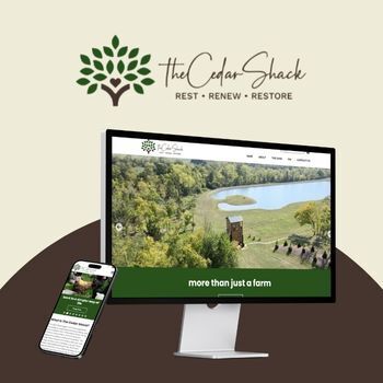 Cedar Shack website on phone and computer screen with logo